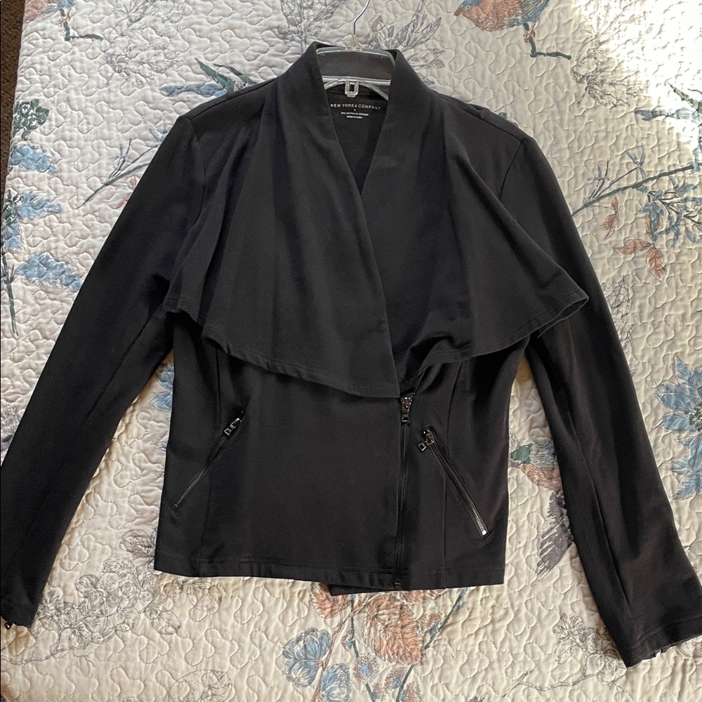 New York & Company Moto Style Black Cape Draped Jacket
